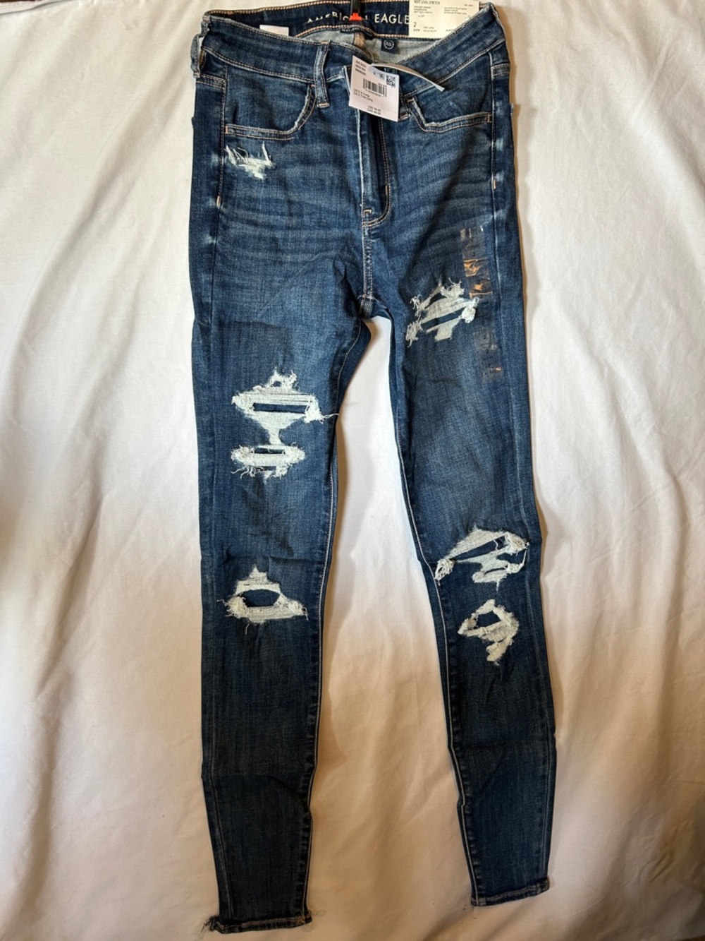 American Eagle Outfitters Dark Blue Ripped Skinny Jeans xlong